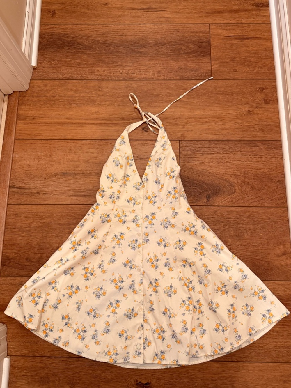 Cream Floral Halter Skater Dress